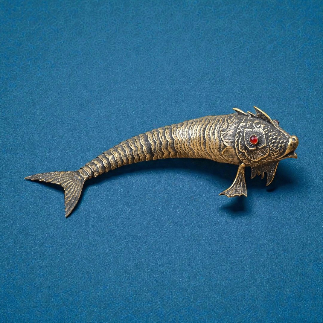 Poisson en Argent Ciselé avec Corps Articulé et Flexible - Espagne, XXe siècle-photo-2